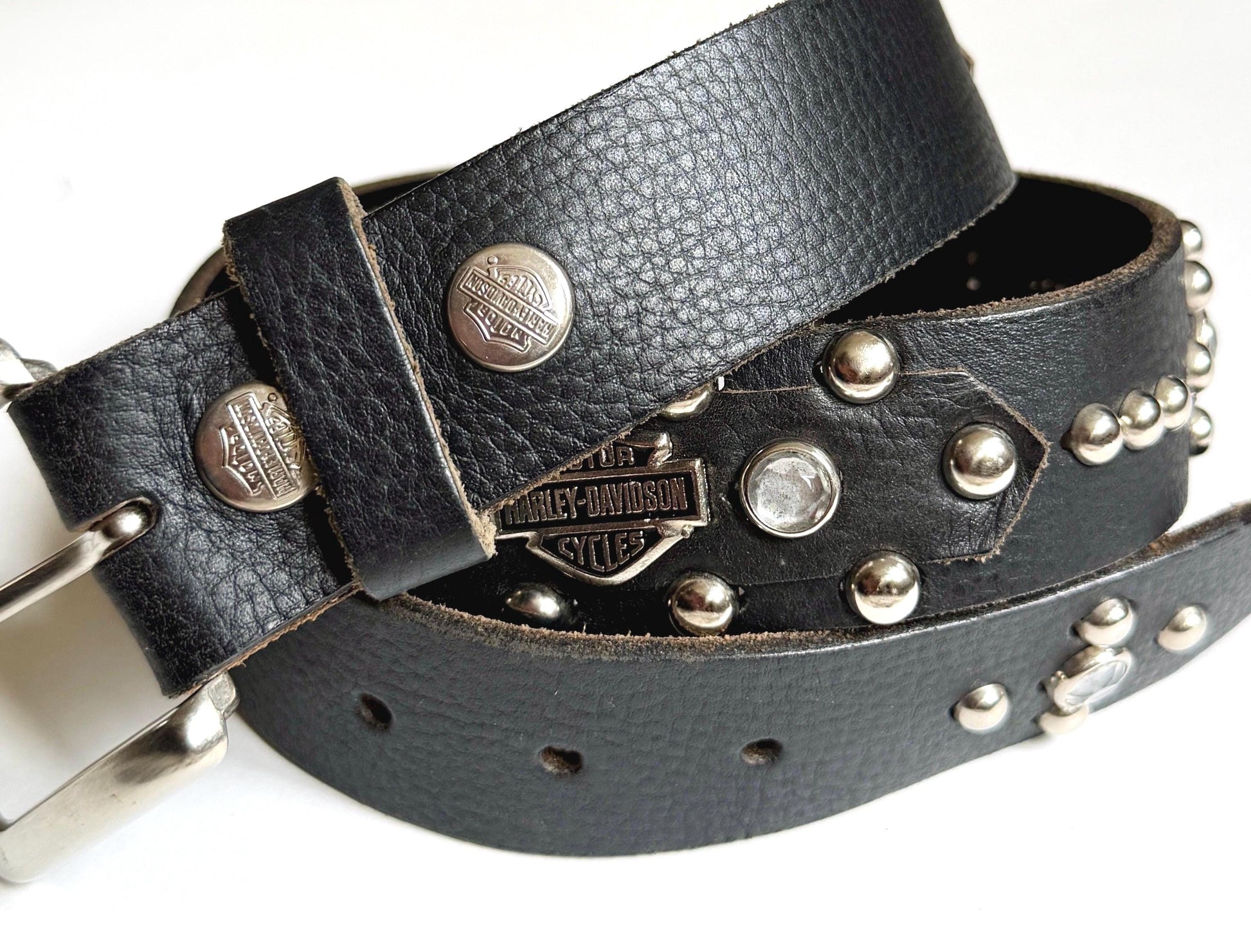 Vintage Harley Davidson Black Studded Belt Made in USA Size 32