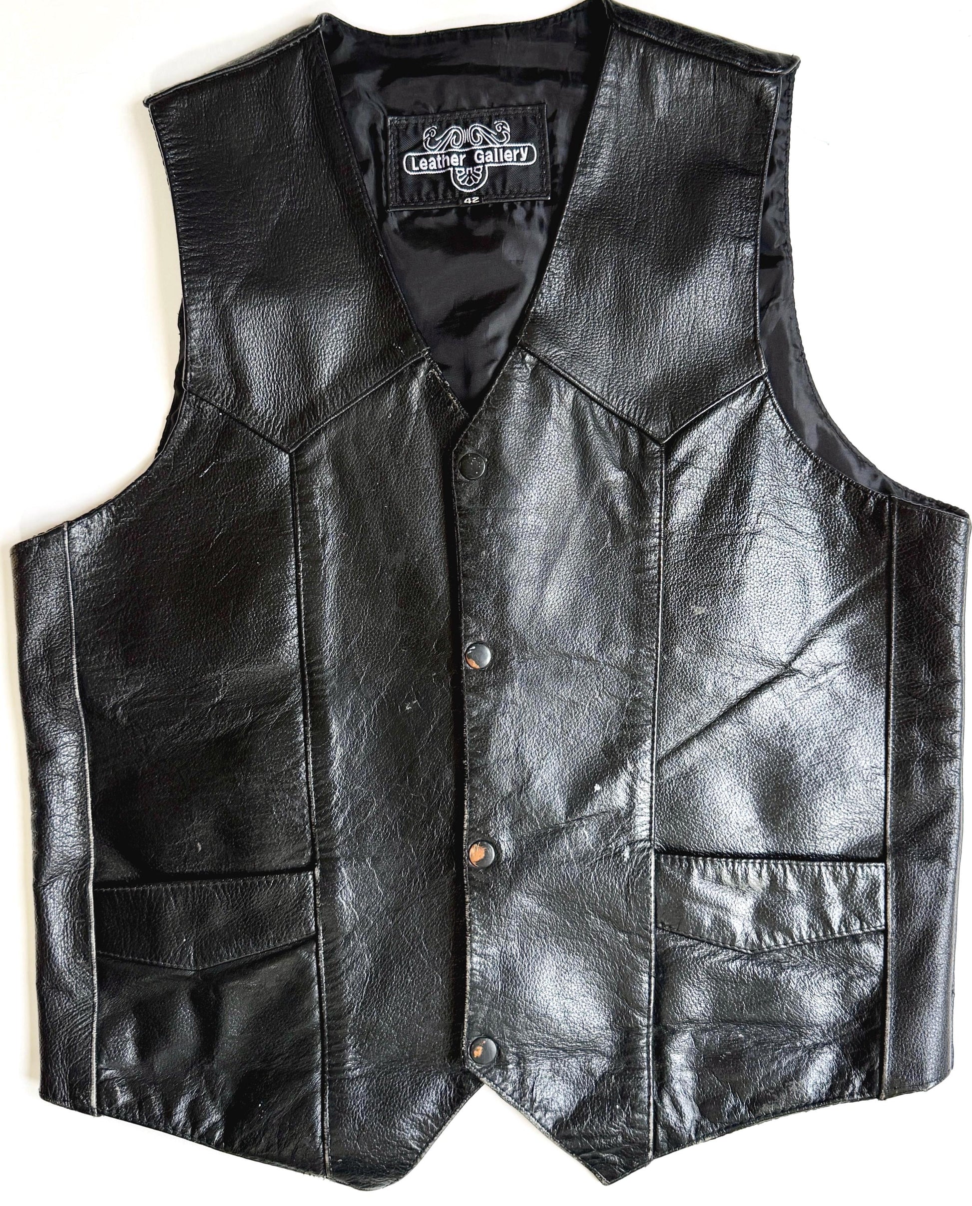 Vintage Western Cowboy Black Leather Vest