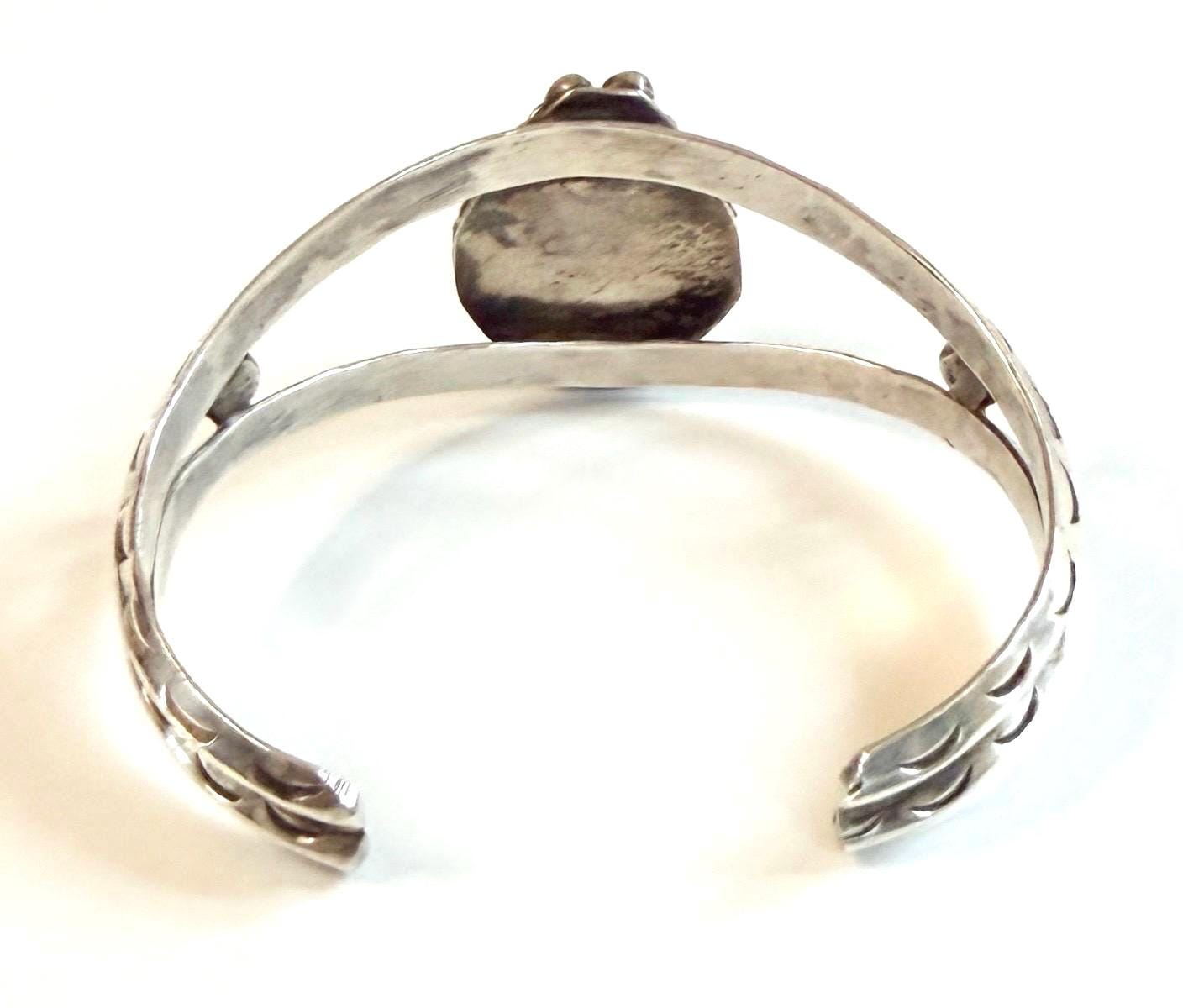 Vintage Navajo Turquoise Cuff Bracelet 60s 70s Signed Native American Handcrafted Sterling Silver