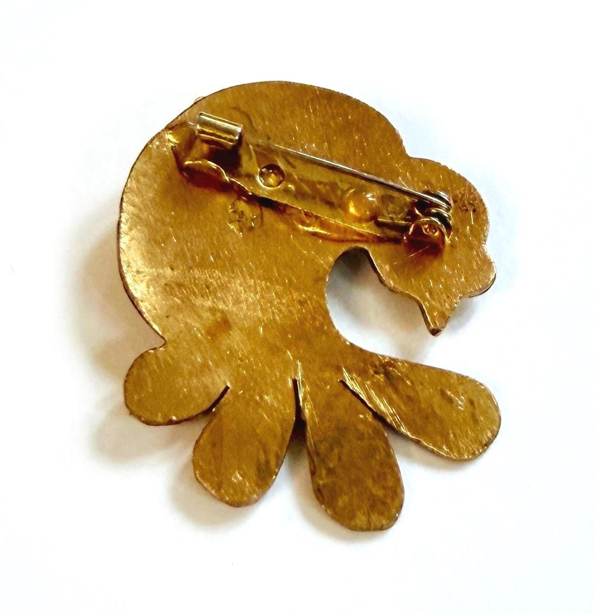Mid Century Vintage Gold Bird Brooch Pin Green Stone Accent