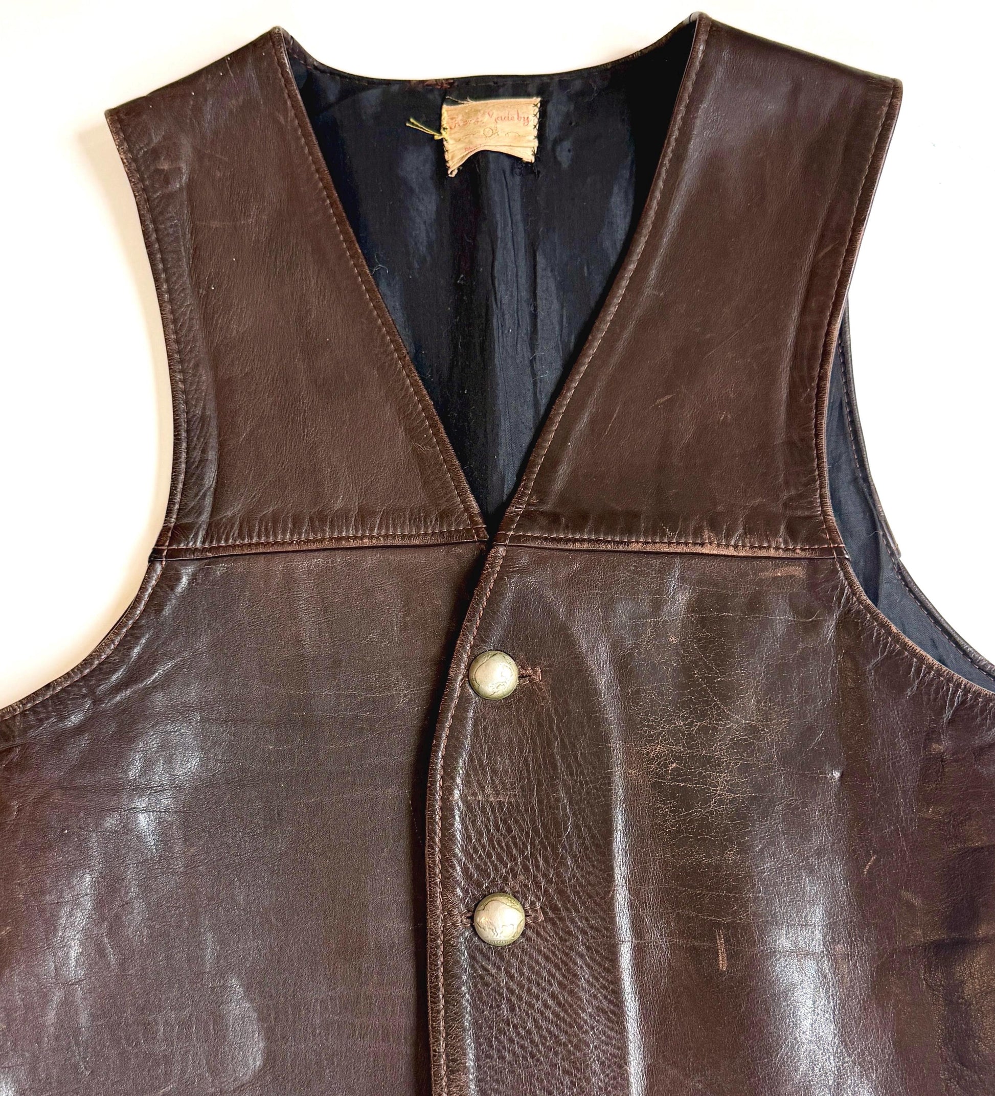 Handmade Vintage Western Leather Vest Buffalo Nickel Buttons