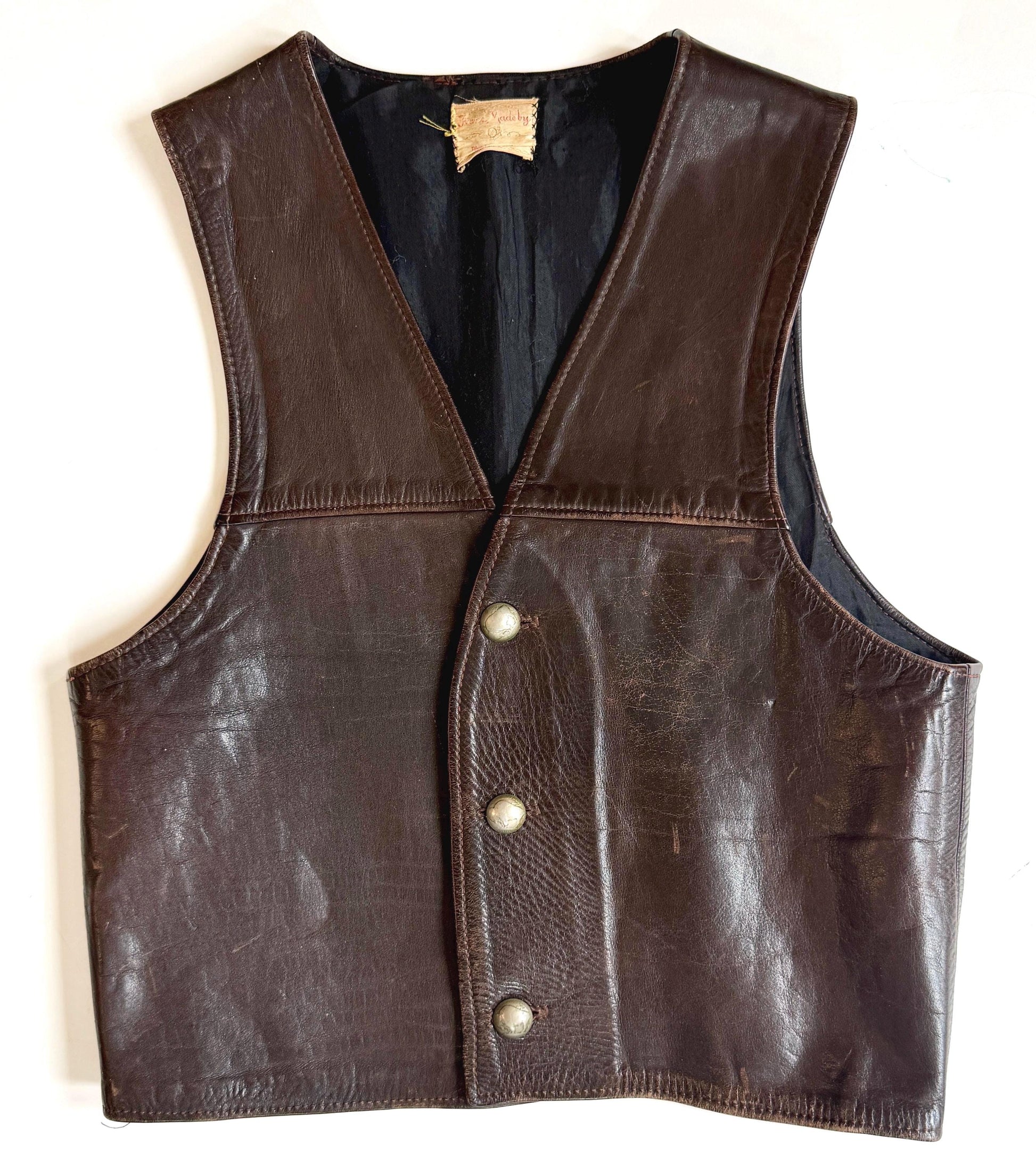 Handmade Vintage Western Leather Vest Buffalo Nickel Buttons