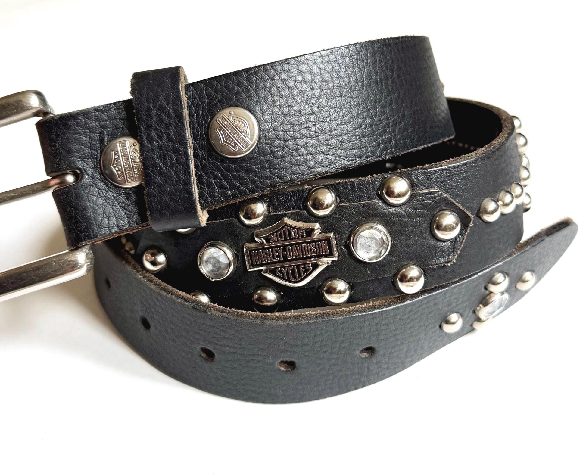 Vintage Harley Davidson Black Studded Belt Made in USA Size 32