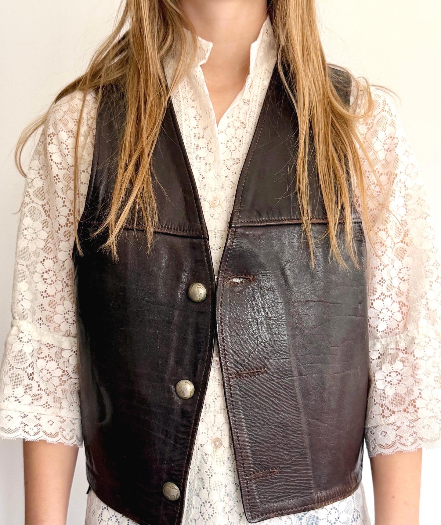 Handmade Vintage Western Leather Vest Buffalo Nickel Buttons