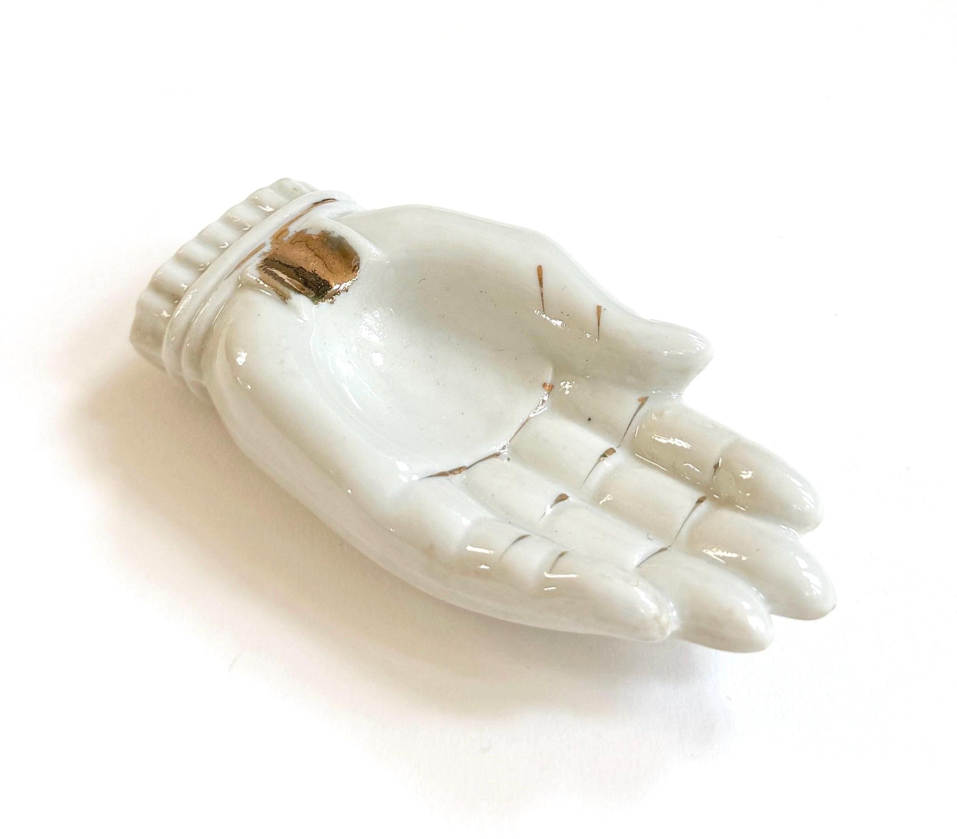 Vintage White Ceramic Cupped Hand Dish Mid Century Made in Japan