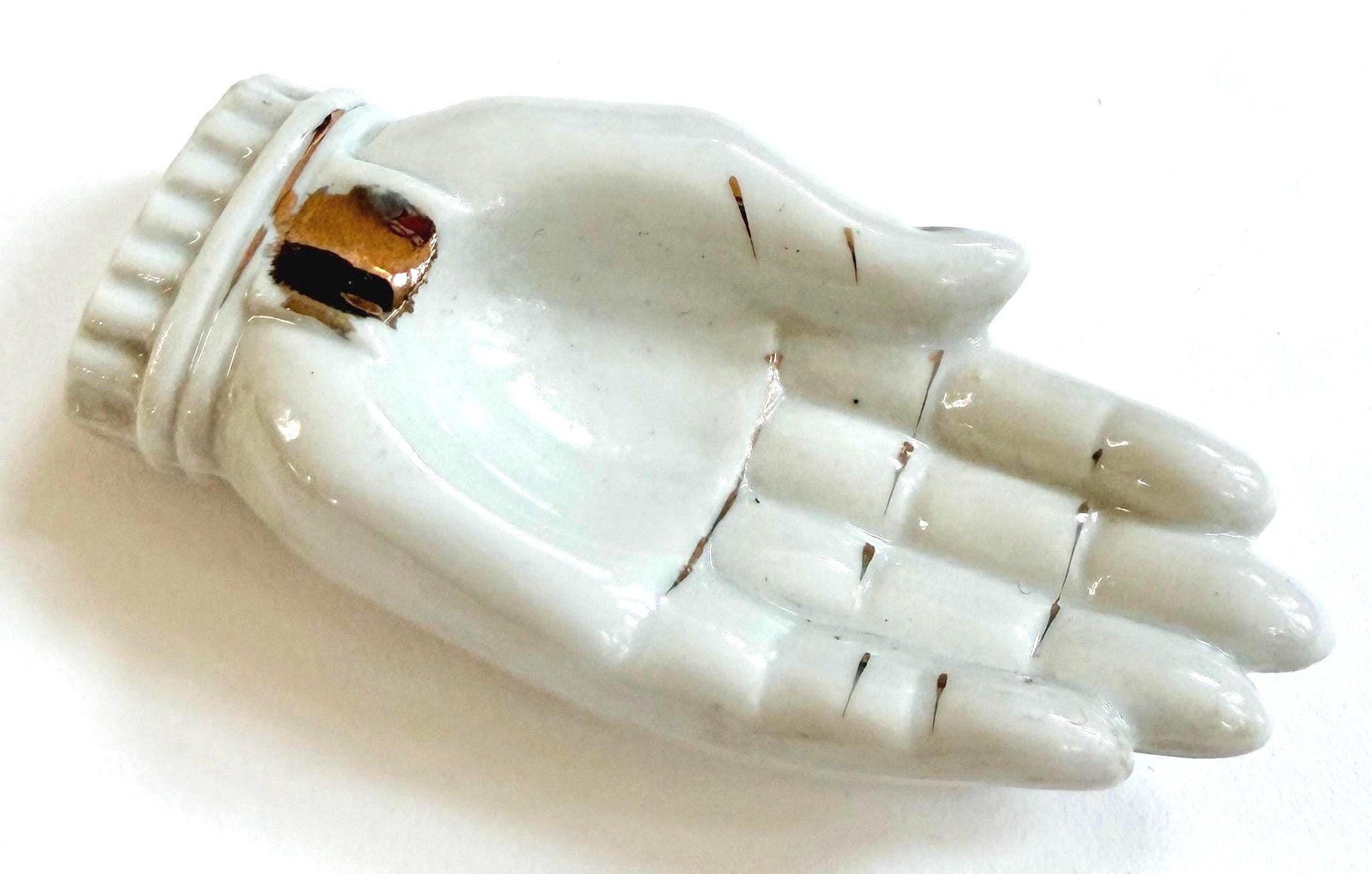 Vintage White Ceramic Cupped Hand Dish Mid Century Made in Japan