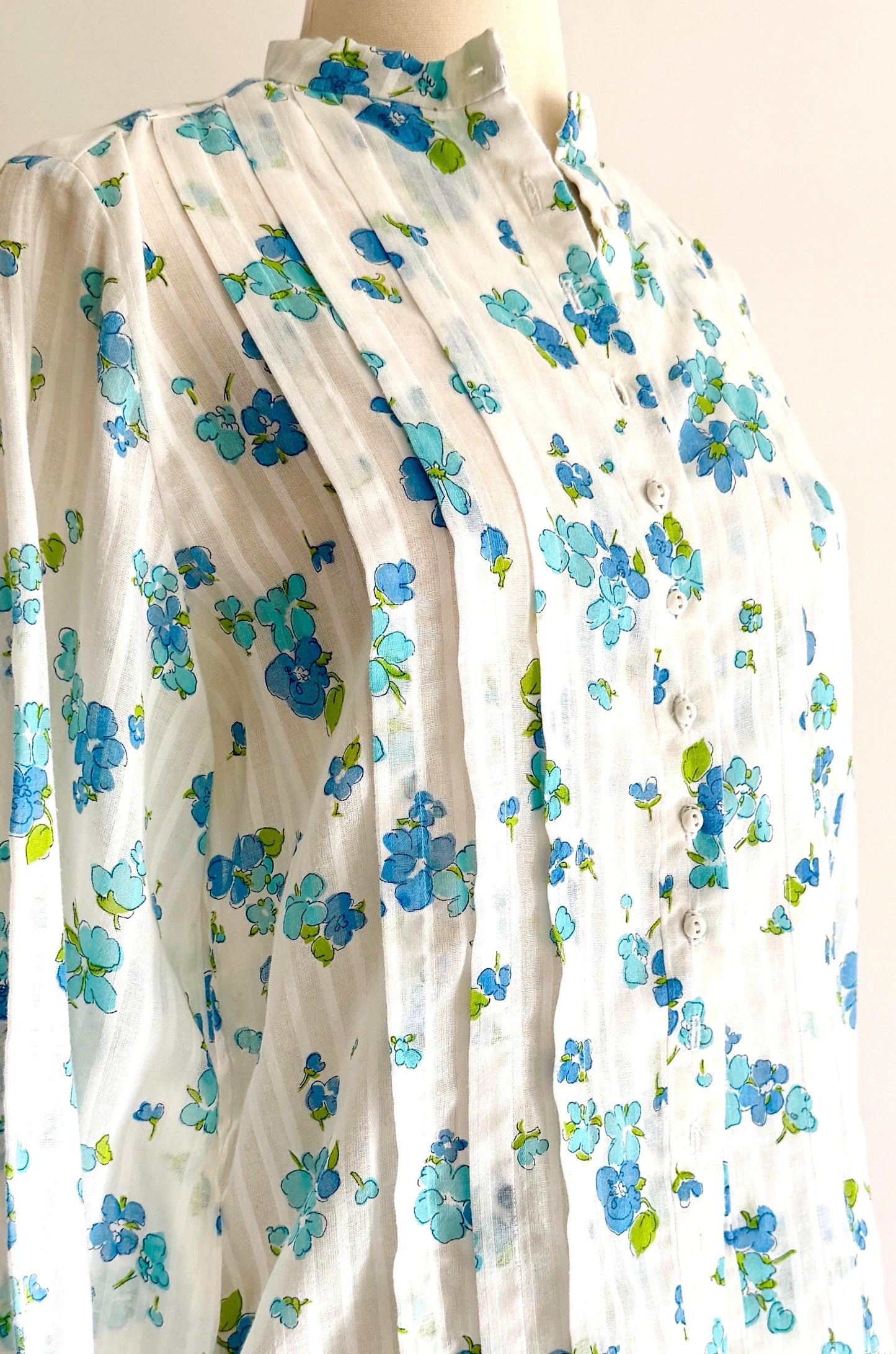 Handmade Floral Prairie Shirt High Neck Button Up Top Lightweight Ditsy Floral Print Ruffle Bib Womens Western Shirt S