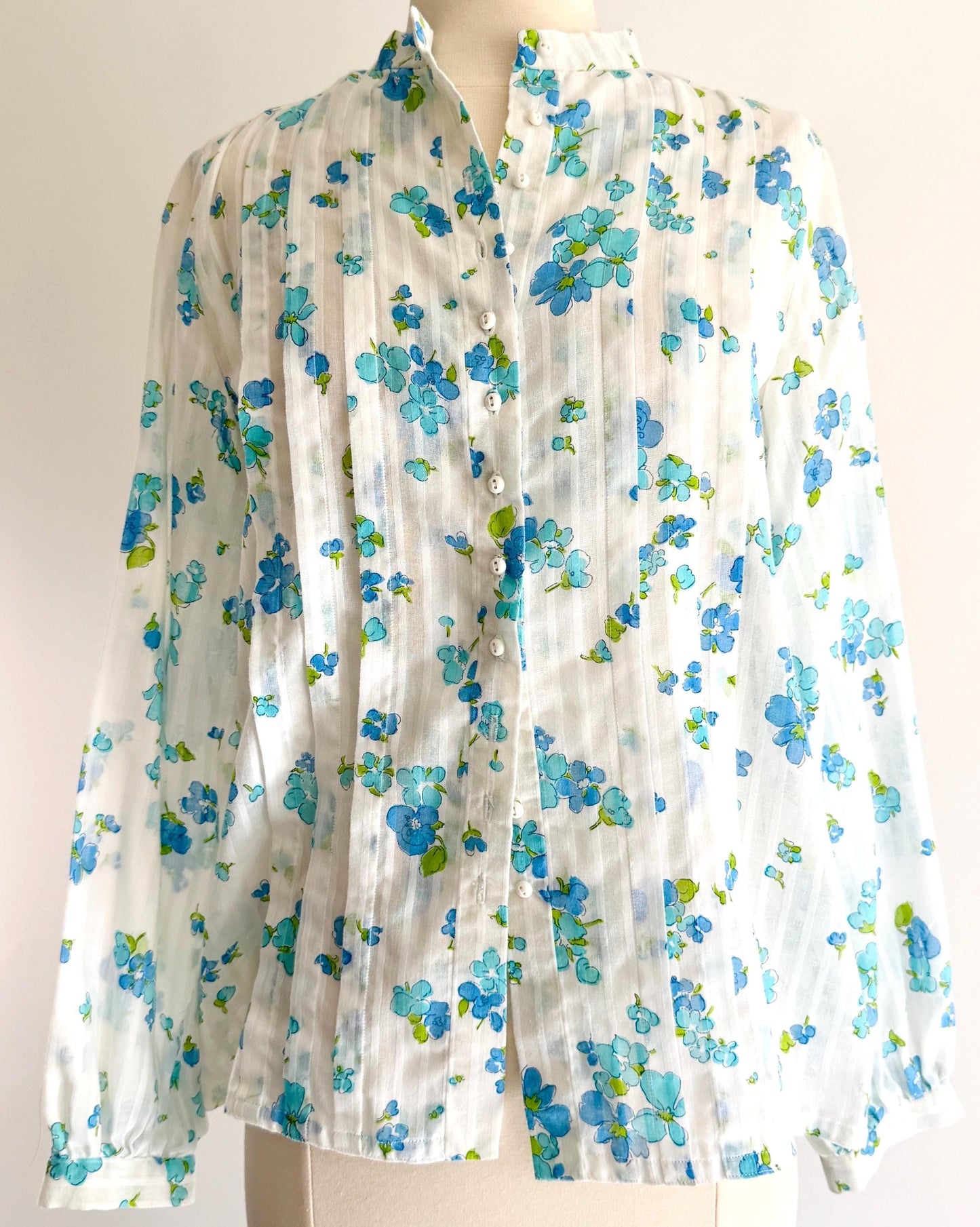 Handmade Floral Prairie Shirt High Neck Button Up Top Lightweight Ditsy Floral Print Ruffle Bib Womens Western Shirt S