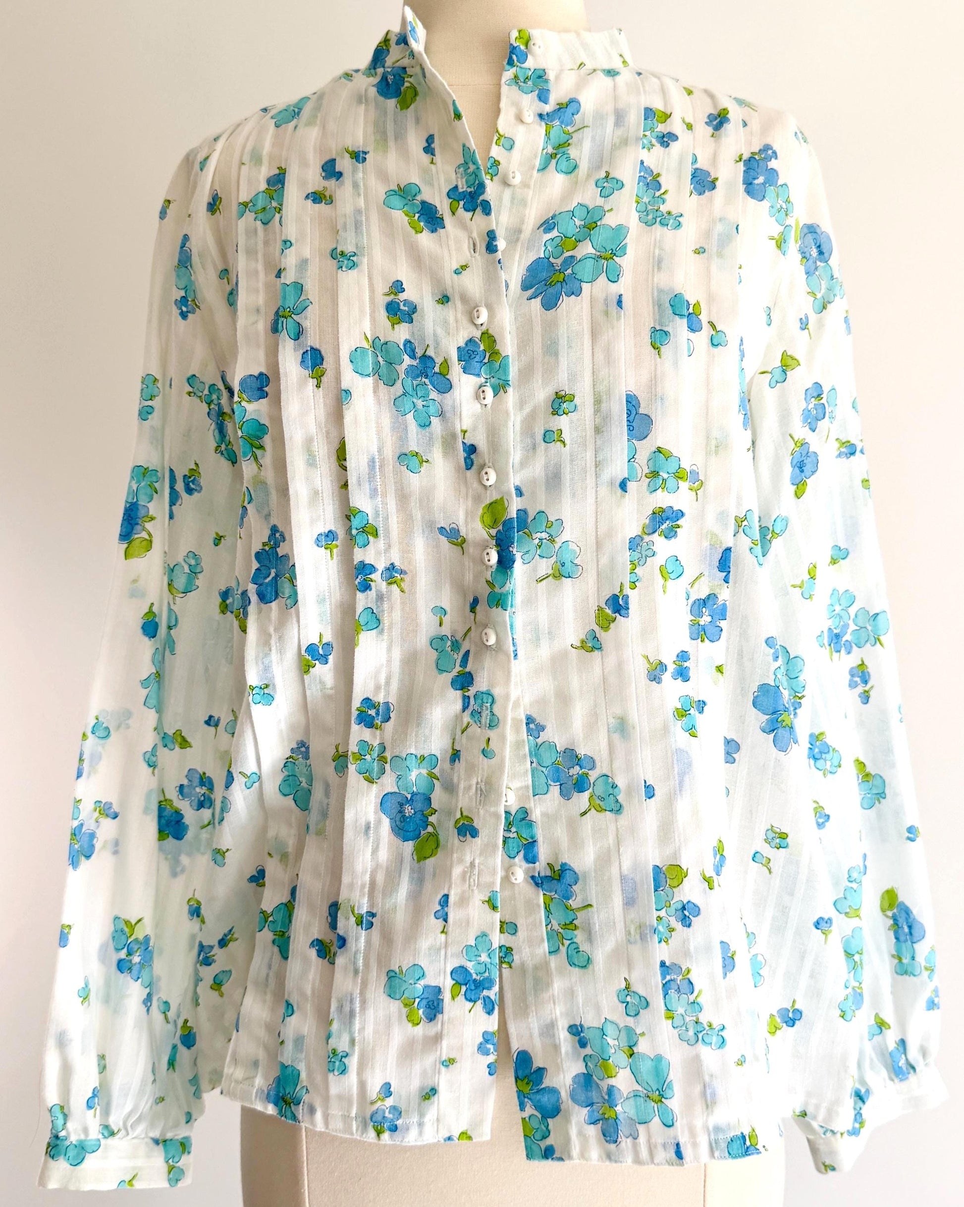 Handmade Floral Prairie Shirt High Neck Button Up Top Lightweight Ditsy Floral Print Ruffle Bib Womens Western Shirt S