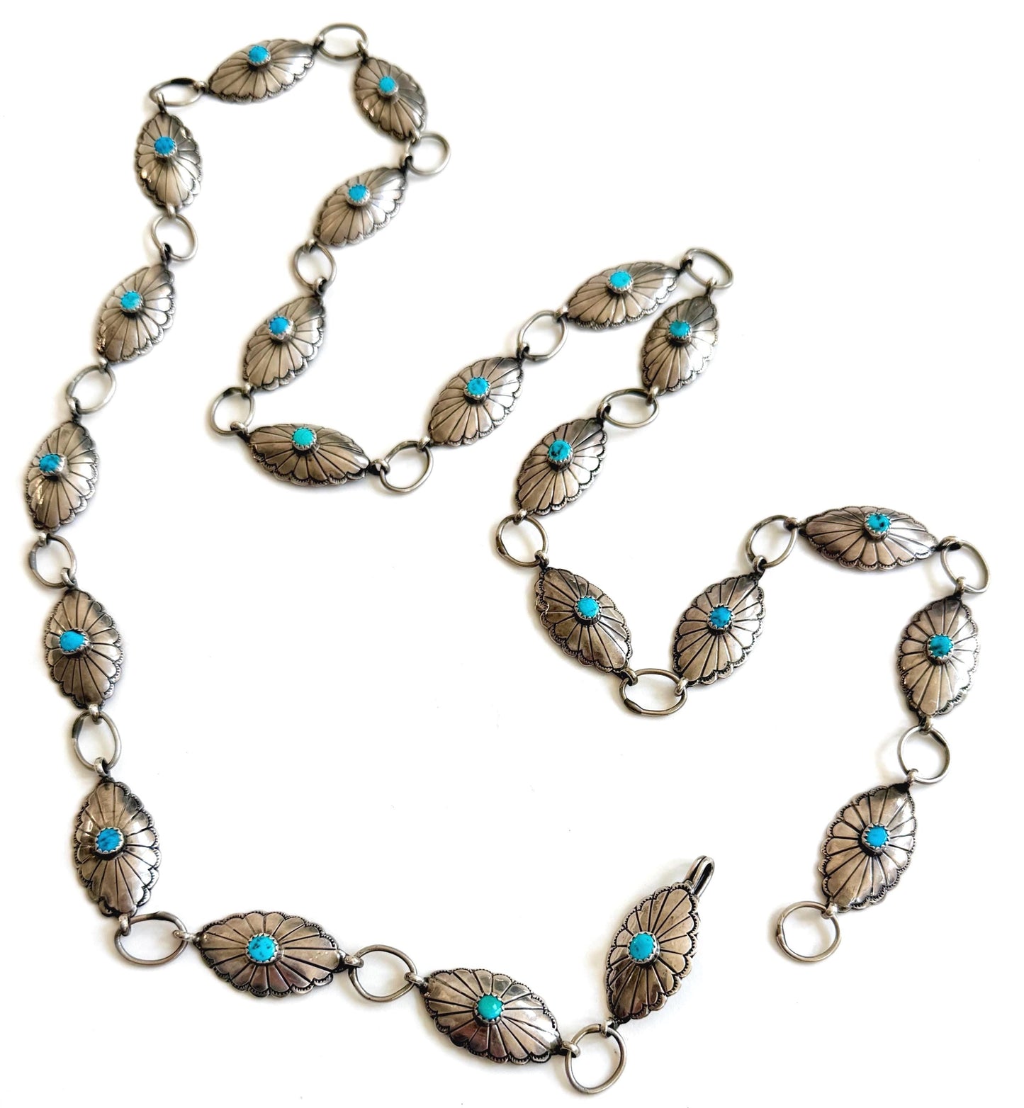 Vintage Sterling Silver Turquoise Concho Belt Native American Navajo Handcrafted