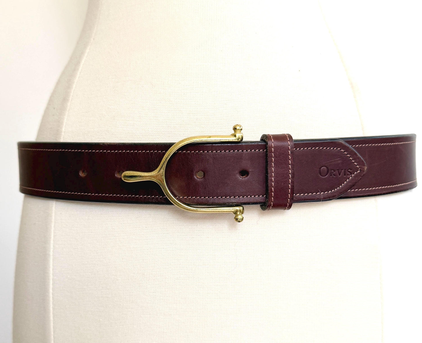 Vintage Equestrian Belt Brass English Stirrup Buckle Brown Leather Strap