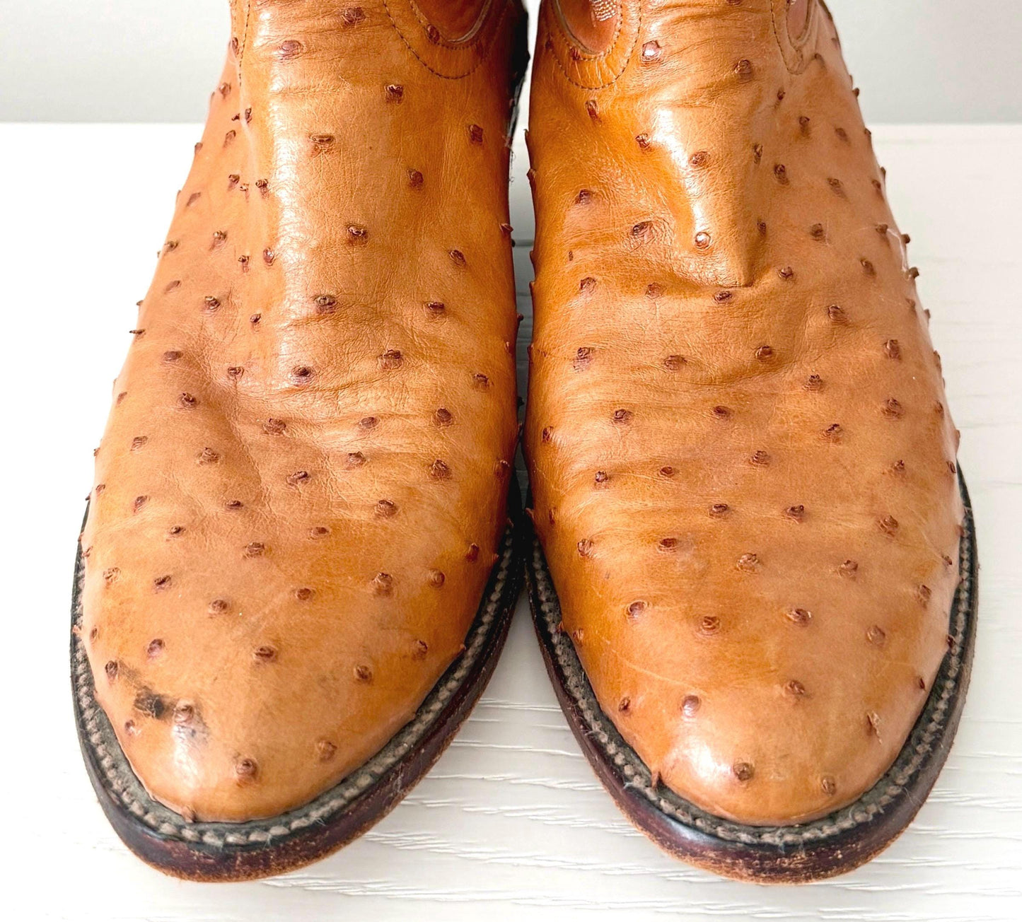Vintage Larry Mahan Western Cowboy Boots Tan Brown Full Ostrich Quill and Leather