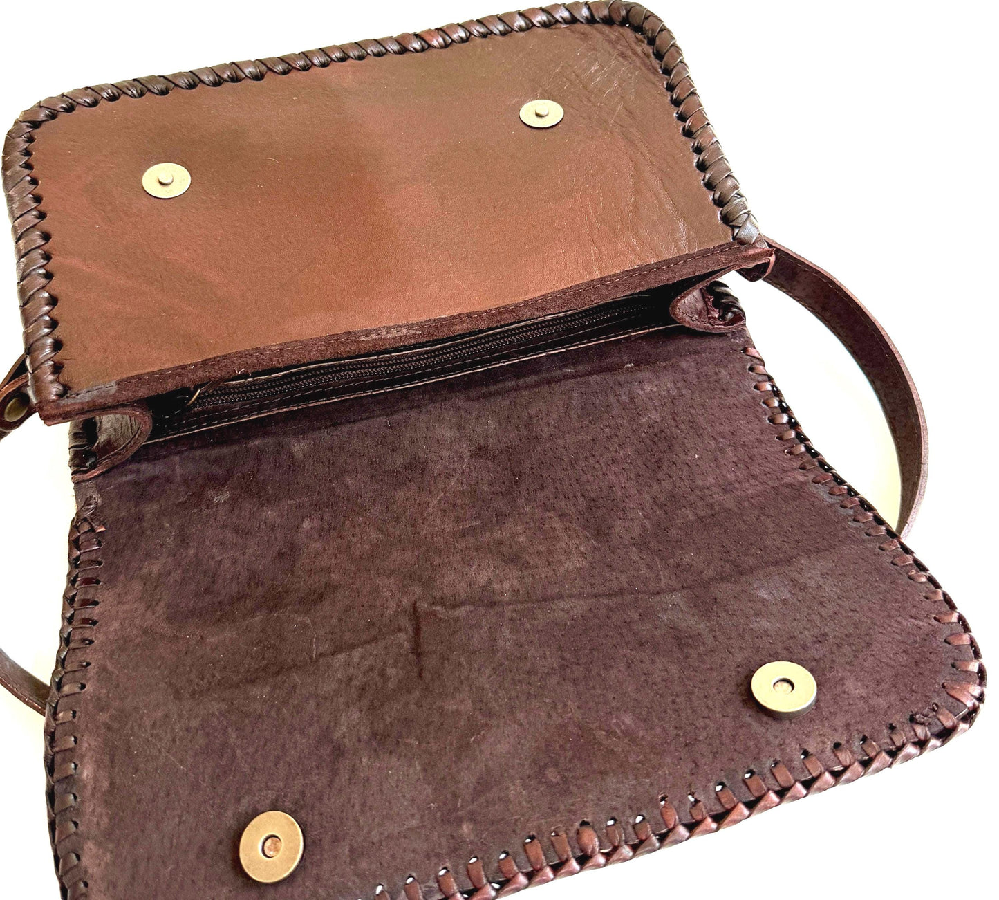 Vintage Floral Tooled Leather Bag Handmade in Mexico by Alcala