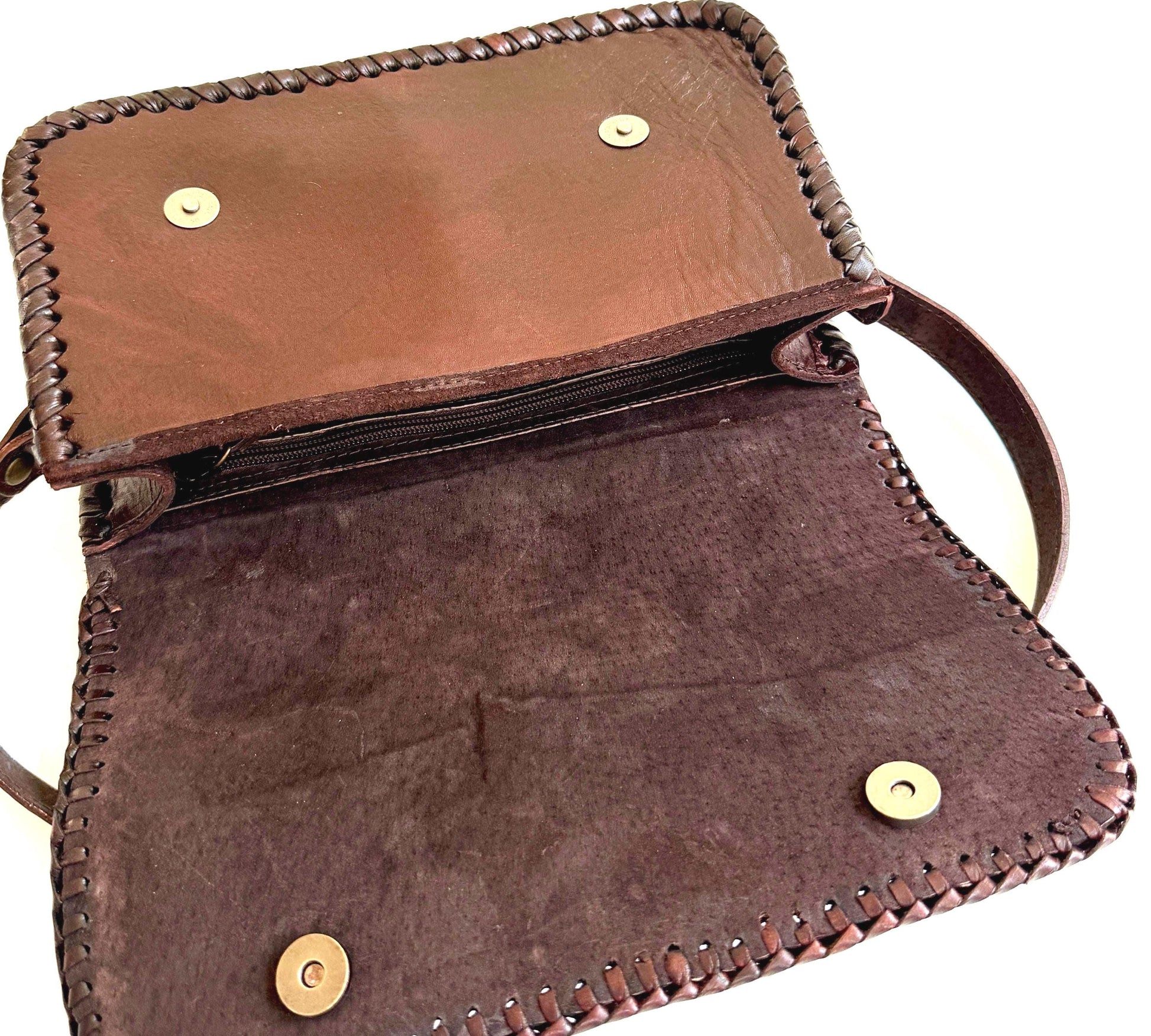 Vintage Floral Tooled Leather Bag Handmade in Mexico by Alcala