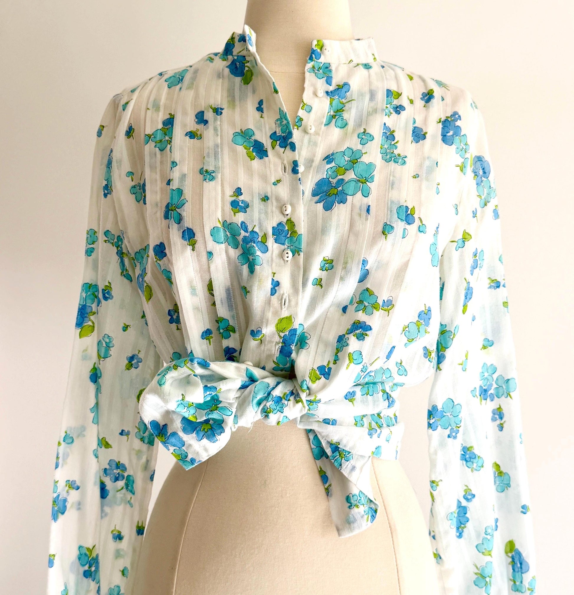 Handmade Floral Prairie Shirt High Neck Button Up Top Lightweight Ditsy Floral Print Ruffle Bib Womens Western Shirt S