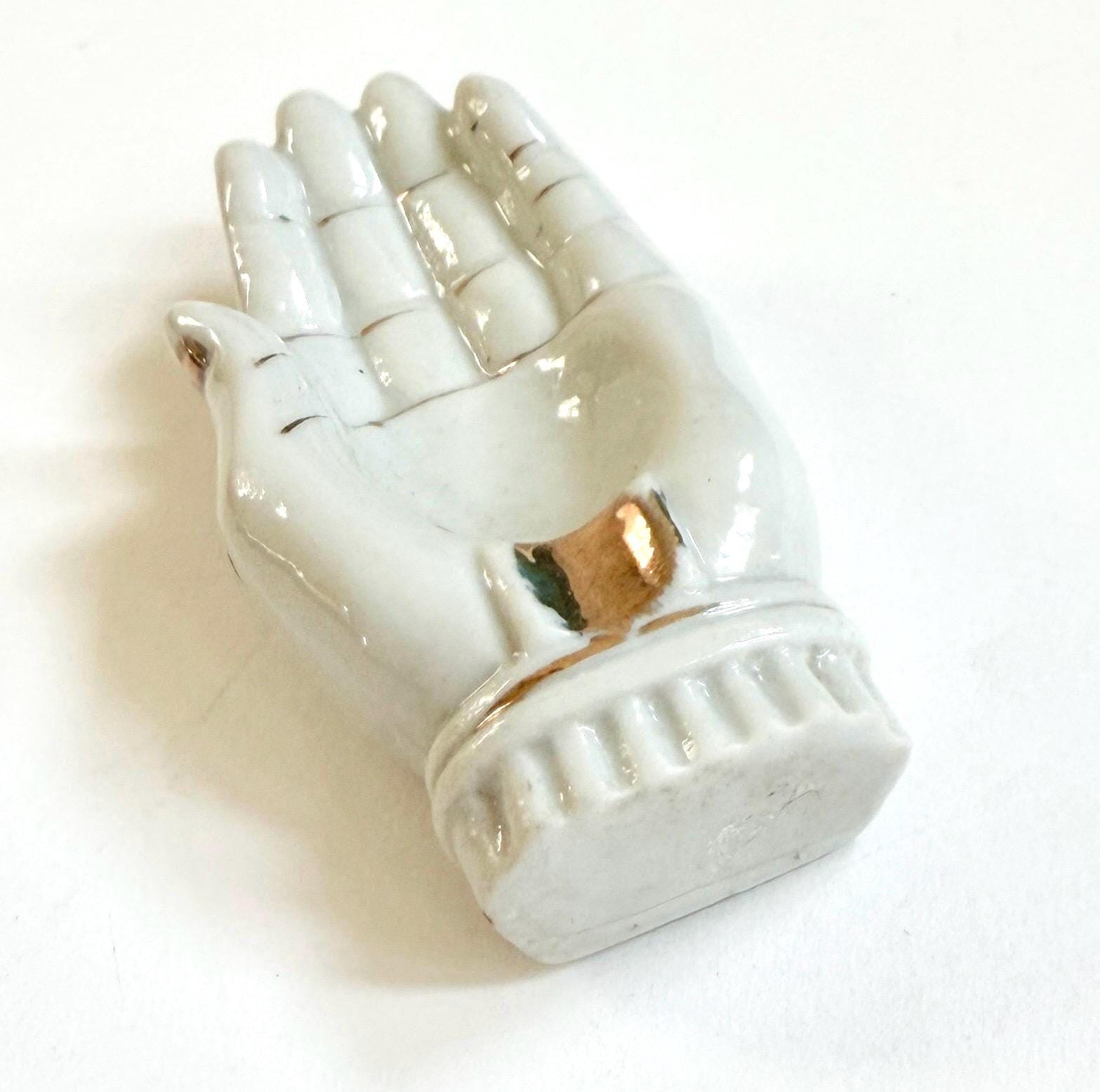 Vintage White Ceramic Cupped Hand Dish Mid Century Made in Japan