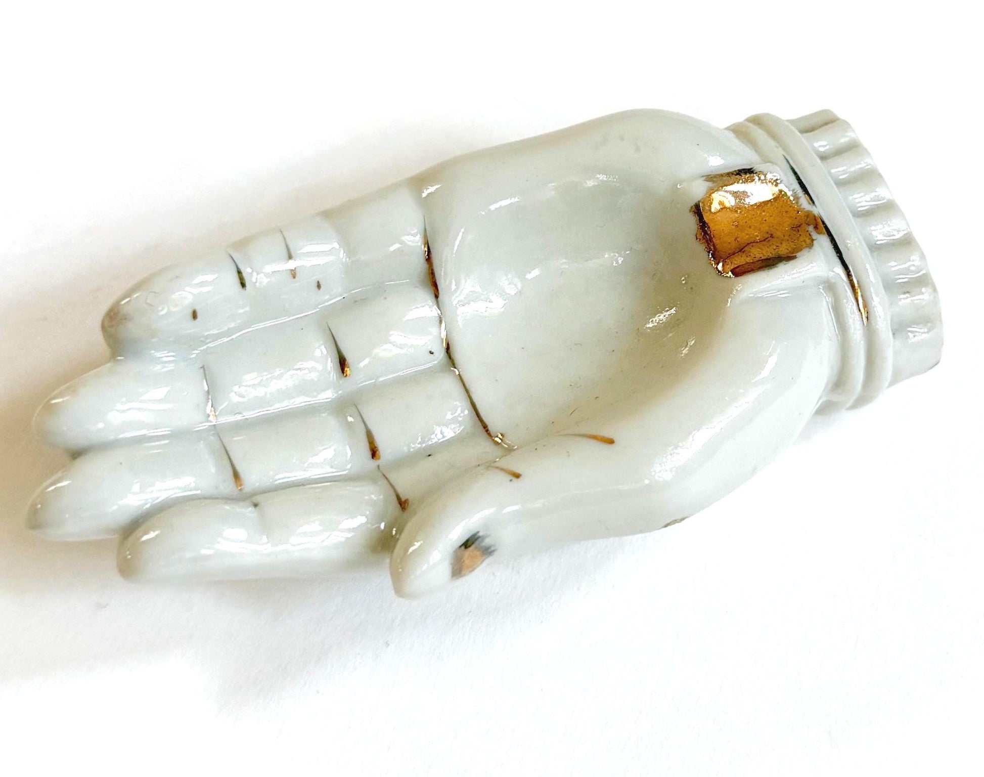 Vintage White Ceramic Cupped Hand Dish Mid Century Made in Japan
