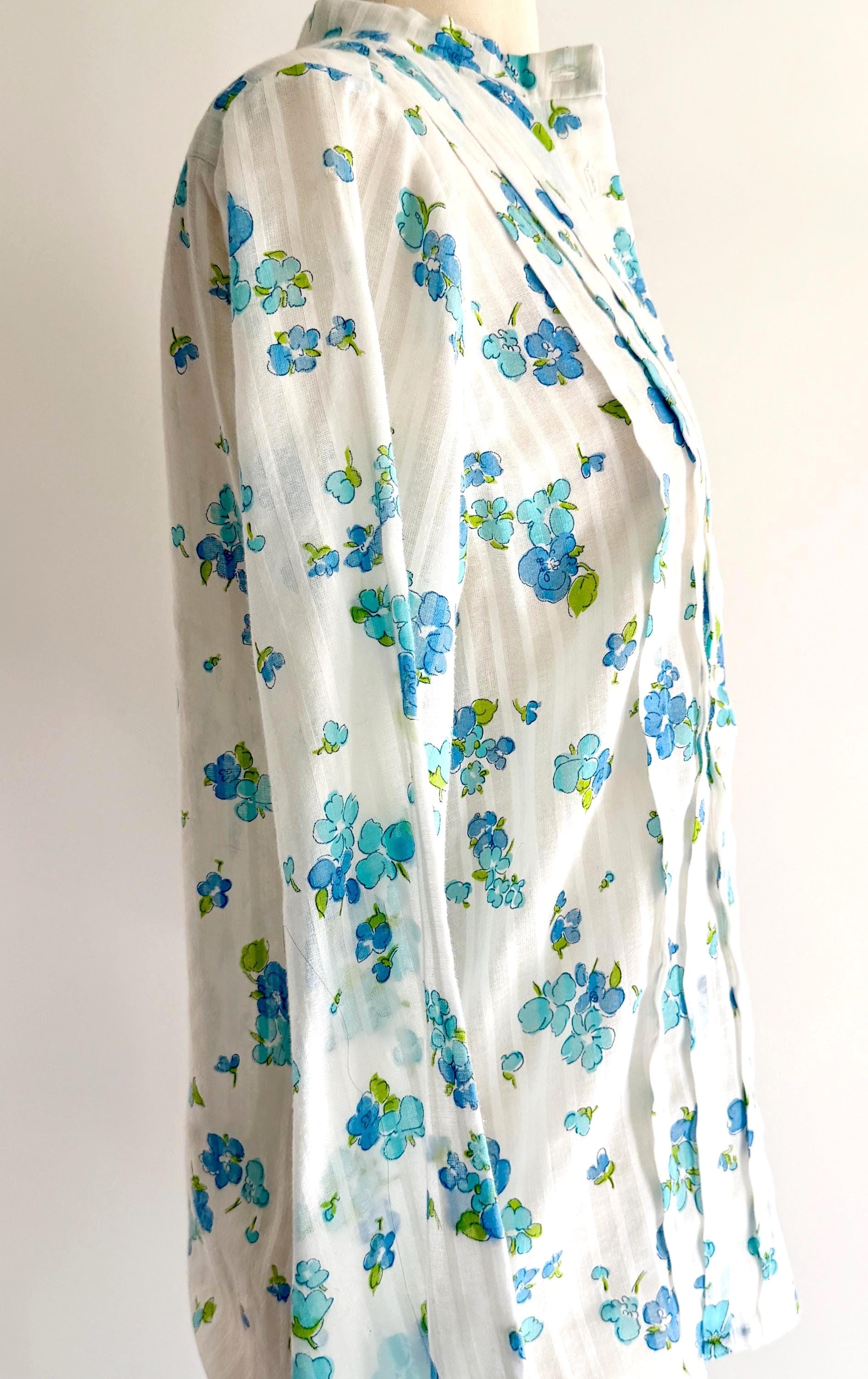 Handmade Floral Prairie Shirt High Neck Button Up Top Lightweight Ditsy Floral Print Ruffle Bib Womens Western Shirt S