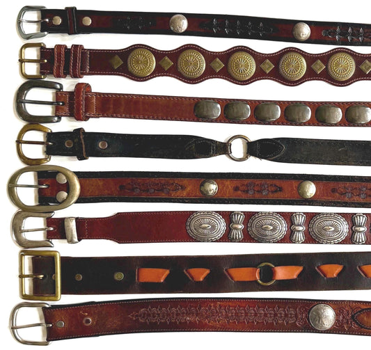 Vintage Concho Belt Brown Leather Strap Western Southwest Cowboy