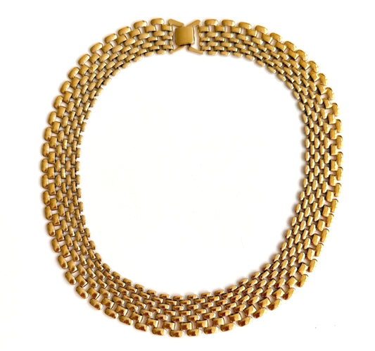 Slinky Gold Choker Necklace Vintage 80s Minimalist Gold Tone Chain Link